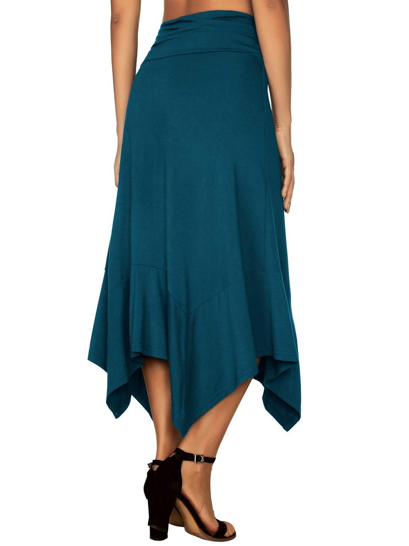 DJT Women's Flowy Handkerchief Hemline Midi Skirt Medium Teal - Image 4